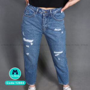 فروش عمده شلوار جین (لی) زنانه مام استایل زاپ دار کمرکش کد 12804